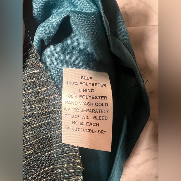 Metallic Shiny Blue Green Emerald Party Cocktail Dress M Date Night Wrap Shimmer - Picture 8 of 8